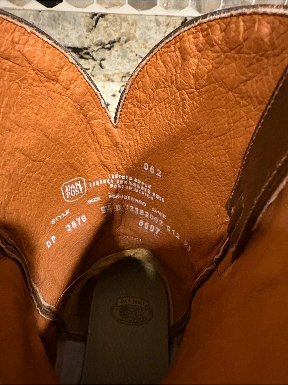 Justin Boots Tan Ostrich-Textured Western Boots with Brown Embroidered Shaft